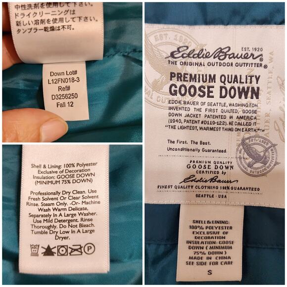 Eddie Bauer Premium Goose Down Sleeveless Puffer Vest Zipper Teal Green, Small - Picture 6 of 9